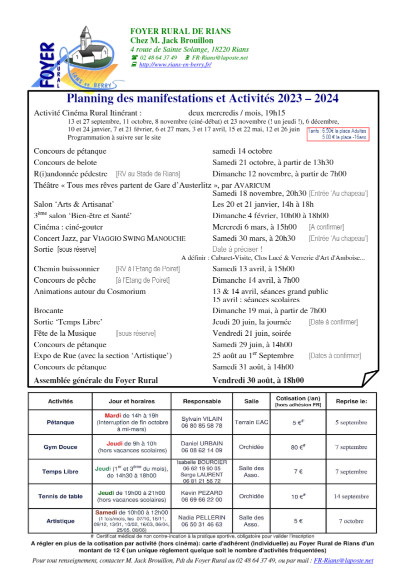 Calendrier annuel du foyer rural - Moussy